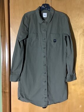 Vans army green heavy twill shirt dress, size small